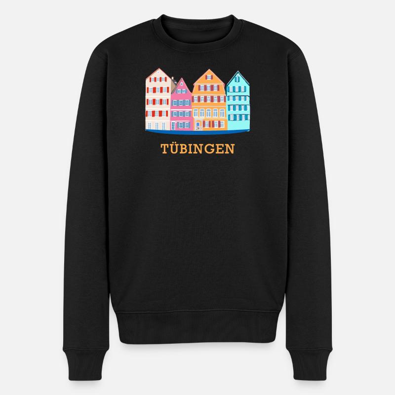 Tübingen, Neckaransicht, Zeichnung, Deutschland - Männer Premium Bio Pullover - Schwarz