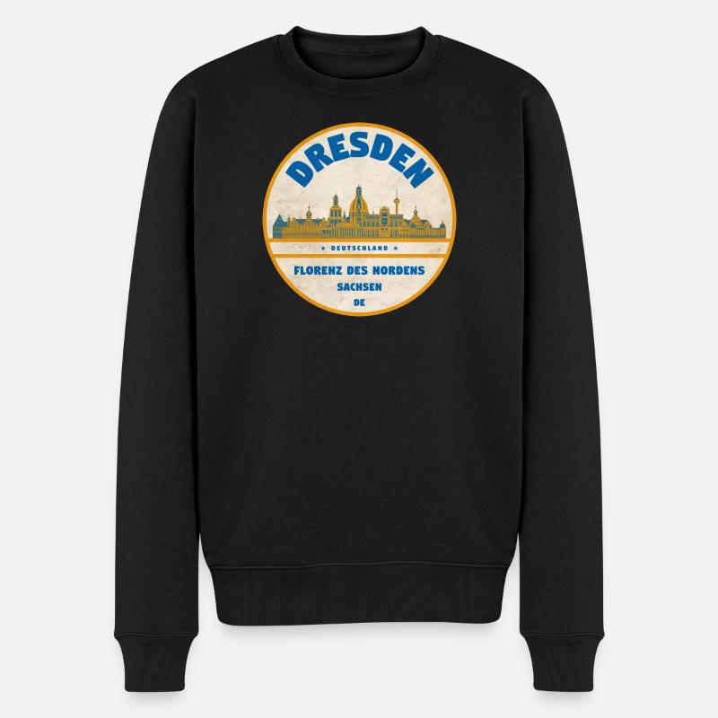 Dresden Skyline Vintage-Label - Männer Premium Bio Pullover - Schwarz