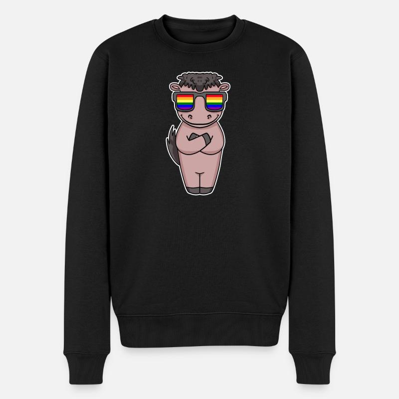 Gay Regenbogen - Pferd mit Brille - Männer Premium Bio Pullover - Schwarz