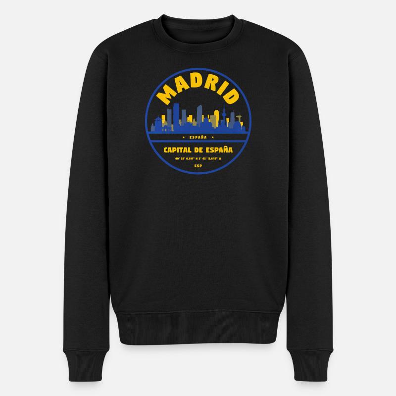 Madrid Skyline Emblem – Hauptstadt Spanien - Männer Premium Bio Pullover - Schwarz