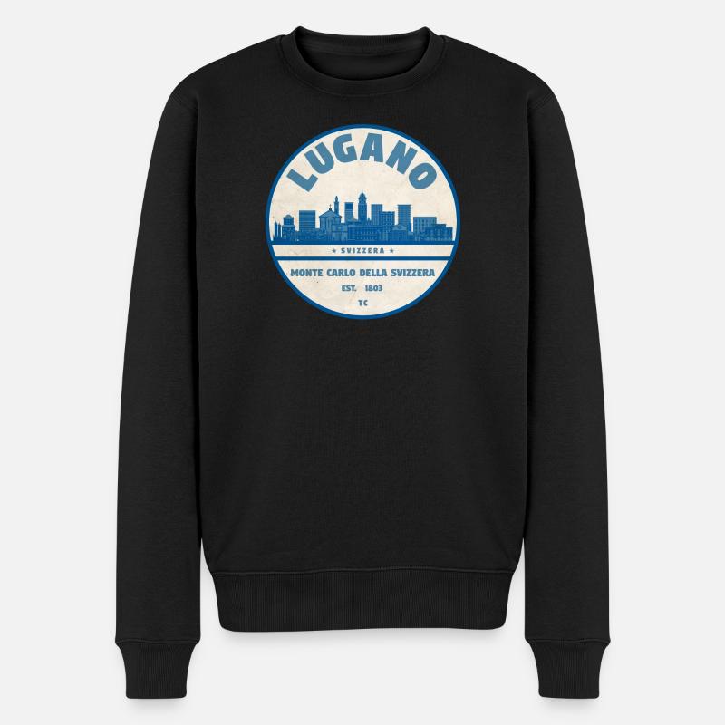 Lugano Skyline Abzeichen Shirt - Männer Premium Bio Pullover - Schwarz