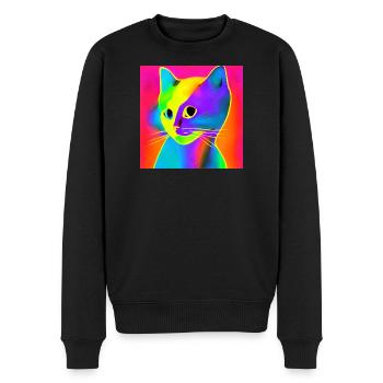 Farbiger Katzenkopf mit Neon-Effekt - Männer Premium Bio Pullover - Schwarz - Vorne - Nico (187cm)