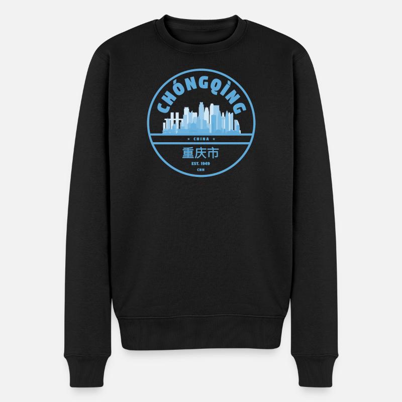 Chongqing Skyline Silhouette - Männer Premium Bio Pullover - Schwarz