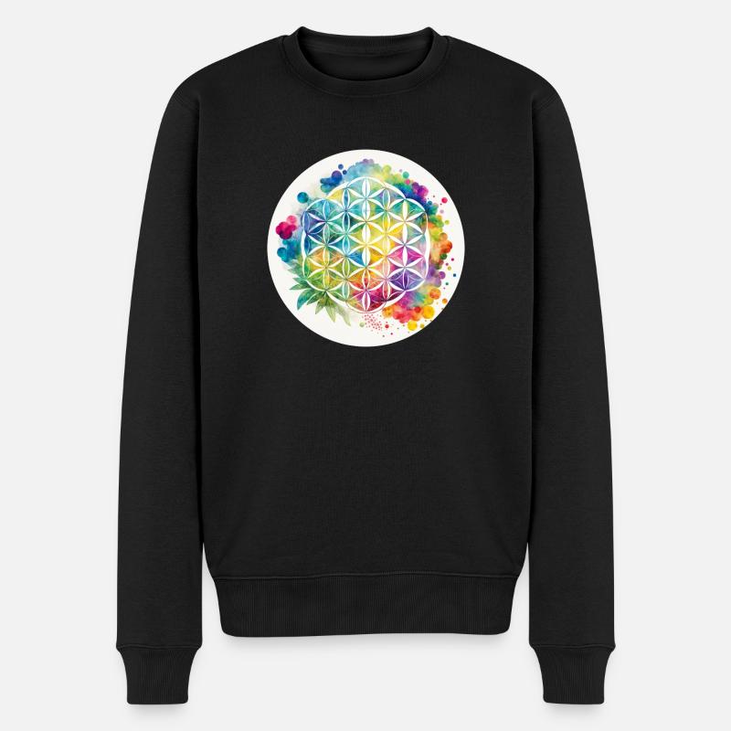 Rainbow Flower of Life Hemp Circle - Männer Premium Bio Pullover - Schwarz