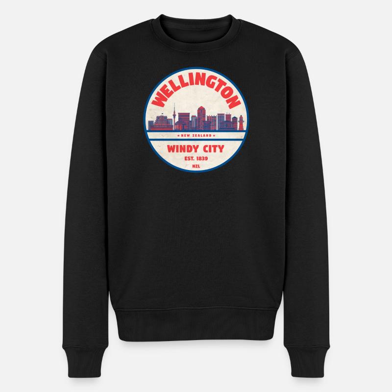 Wellington Windy City Skyline - Männer Premium Bio Pullover - Schwarz