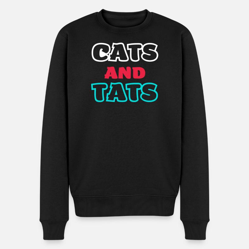 Katzen und Tattoos - Männer Premium Bio Pullover - Schwarz