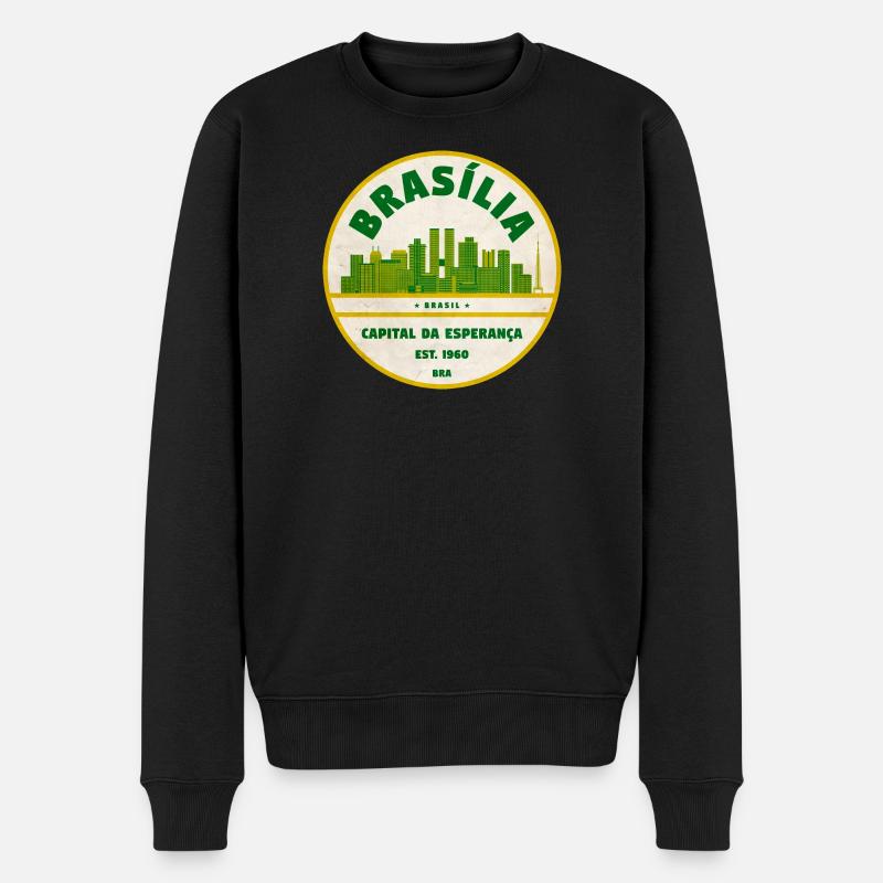 Brasília Skyline Retro Emblem - Männer Premium Bio Pullover - Schwarz