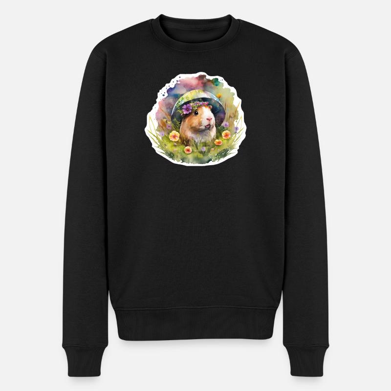 Meerschweinchen in Blumenwiese - Männer Premium Bio Pullover - Schwarz