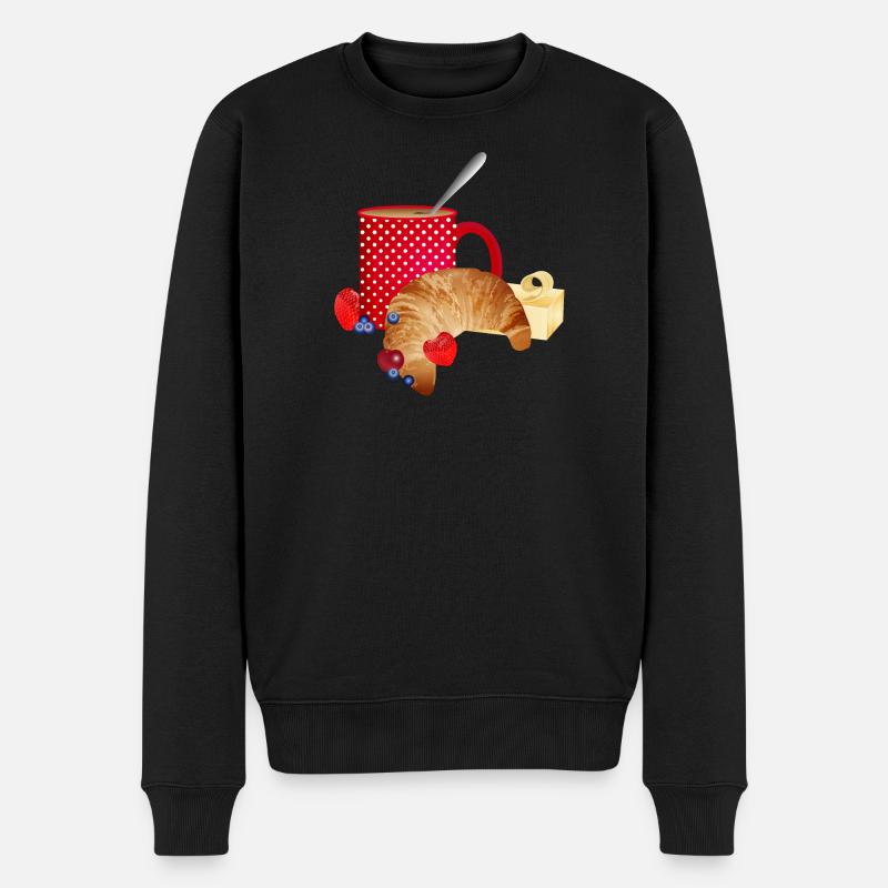 Frühstücks Stillleben mit Croissant,Kaffee, Beeren - Männer Premium Bio Pullover - Schwarz