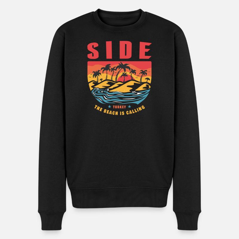 Side Türkei Palmen Deisgn - Männer Premium Bio Pullover - Schwarz