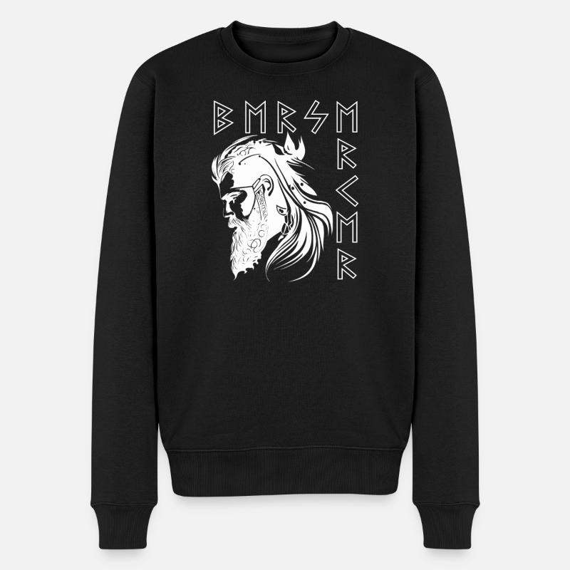 Vikingkopf mit Runenrahmen - Männer Premium Bio Pullover - Schwarz