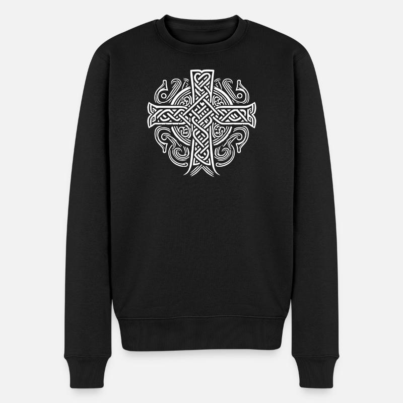 Keltisches Kreuz - Männer Premium Bio Pullover - Schwarz