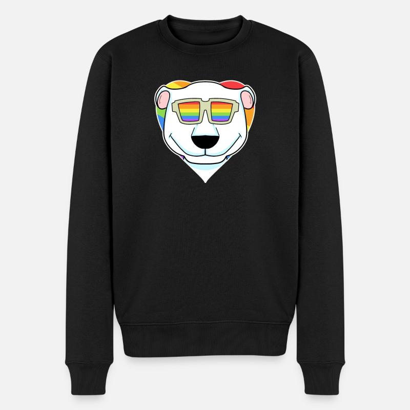 Regenbogen - Eisbär mit Brille - Männer Premium Bio Pullover - Schwarz