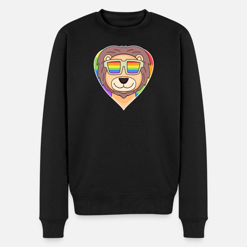Regenbogen - Löwe mit Brille - Männer Premium Bio Pullover - Schwarz