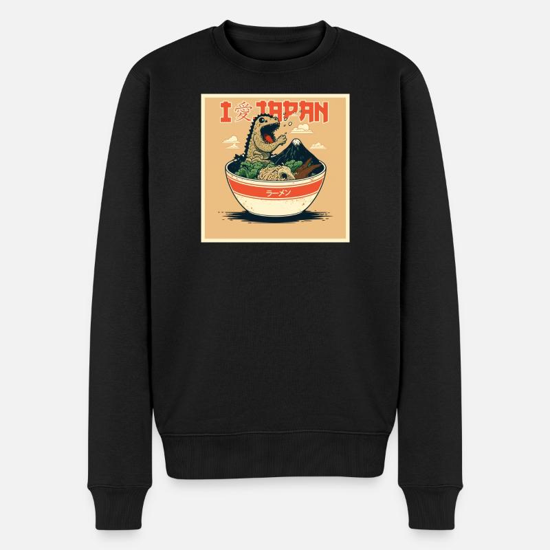 Ramen-Dino im Pop-Art Stil - Männer Premium Bio Pullover - Schwarz