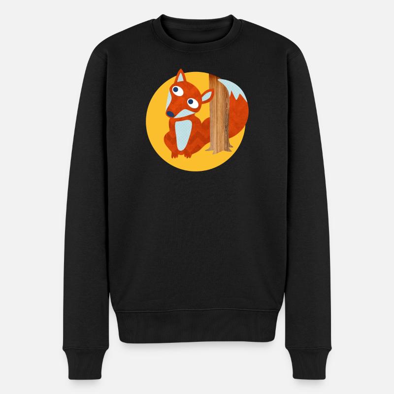 Fuchs Baumstamm Wald Kinderzimmer Comic Tierliebe - Männer Premium Bio Pullover - Schwarz