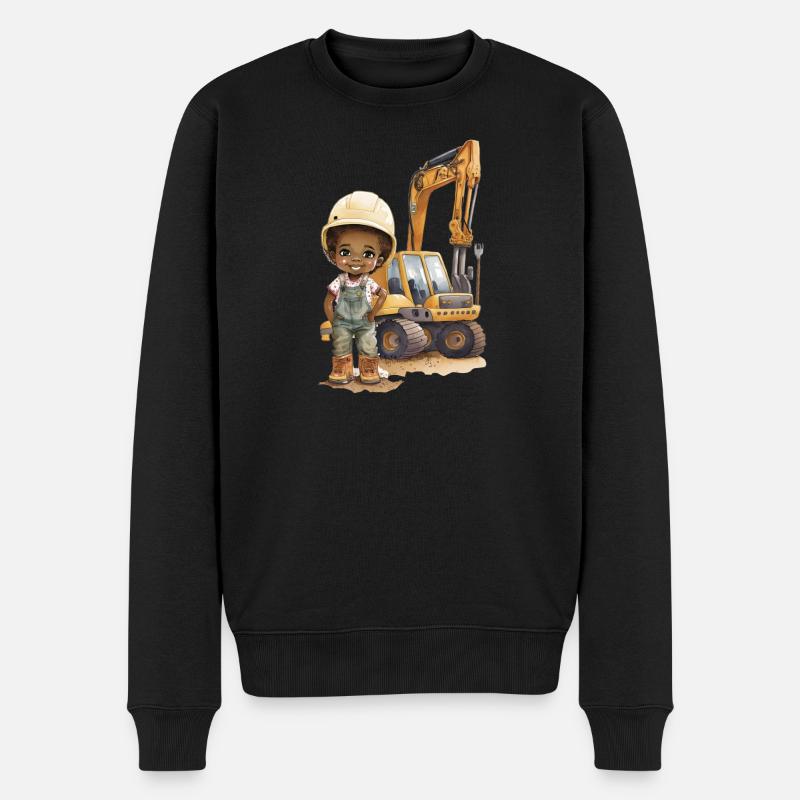Bauarbeiter Kind mit Bagger - Männer Premium Bio Pullover - Schwarz