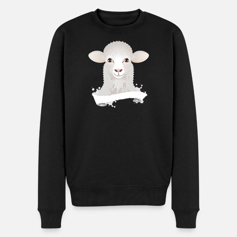 Ein niedliches Schaf als Porträt mit Banner - Männer Premium Bio Pullover - Schwarz