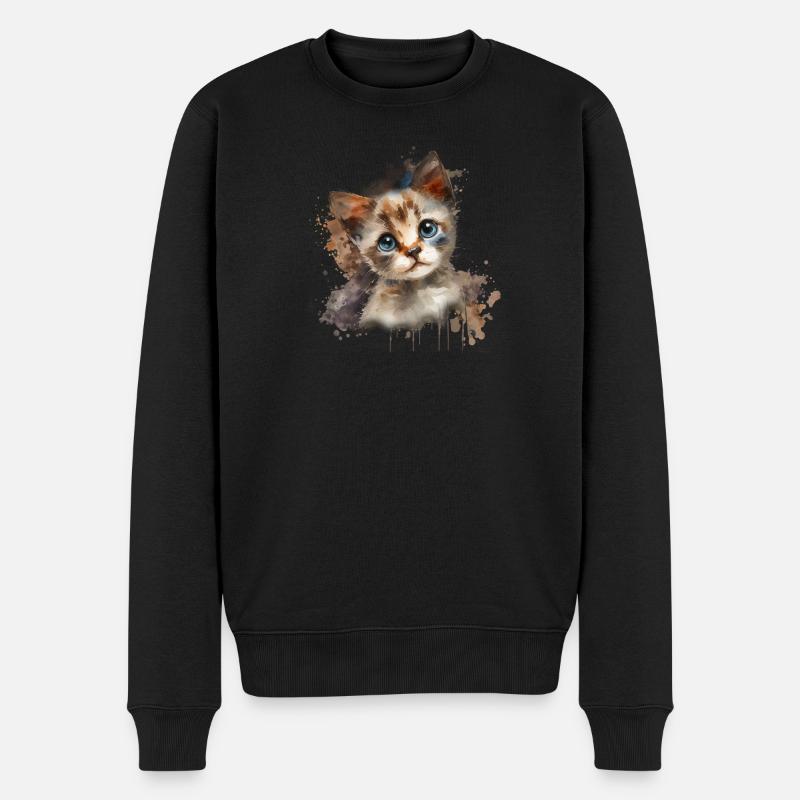 Aquarell Kätzchen auf hellem Hintergrund - Männer Premium Bio Pullover - Schwarz