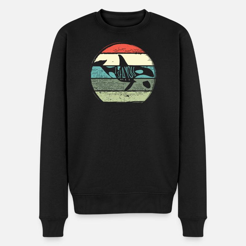 Retro Whale Sunset Circle - Männer Premium Bio Pullover - Schwarz