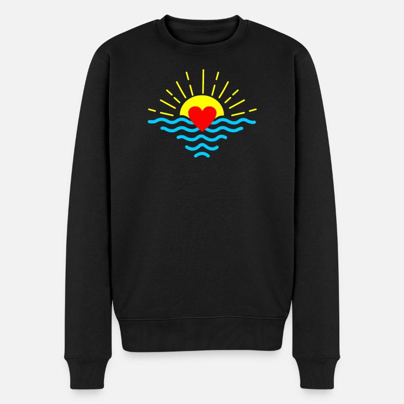 Sonnenuntergang mit Herz - Männer Premium Bio Pullover - Schwarz