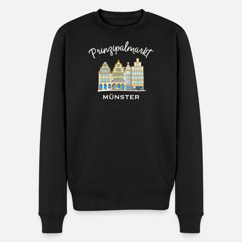 Münster Prinzipalmarkt handgezeichnete Häuserzeile - Männer Premium Bio Pullover - Schwarz