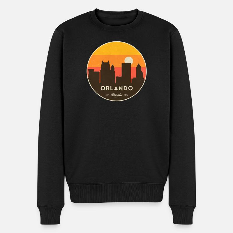 Orlando Skyline Sonnenuntergang - Männer Premium Bio Pullover - Schwarz