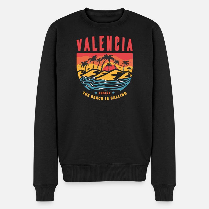 Valence, Espagne, palmiers, plage, design - Pull Premium bio Homme - noir