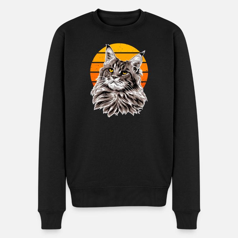 Katze Retro Sonnenuntergang Urlaub - Männer Premium Bio Pullover - Schwarz