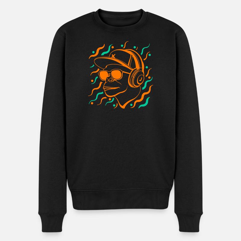 Coole Affe mit Kopfhörern - Männer Premium Bio Pullover - Schwarz