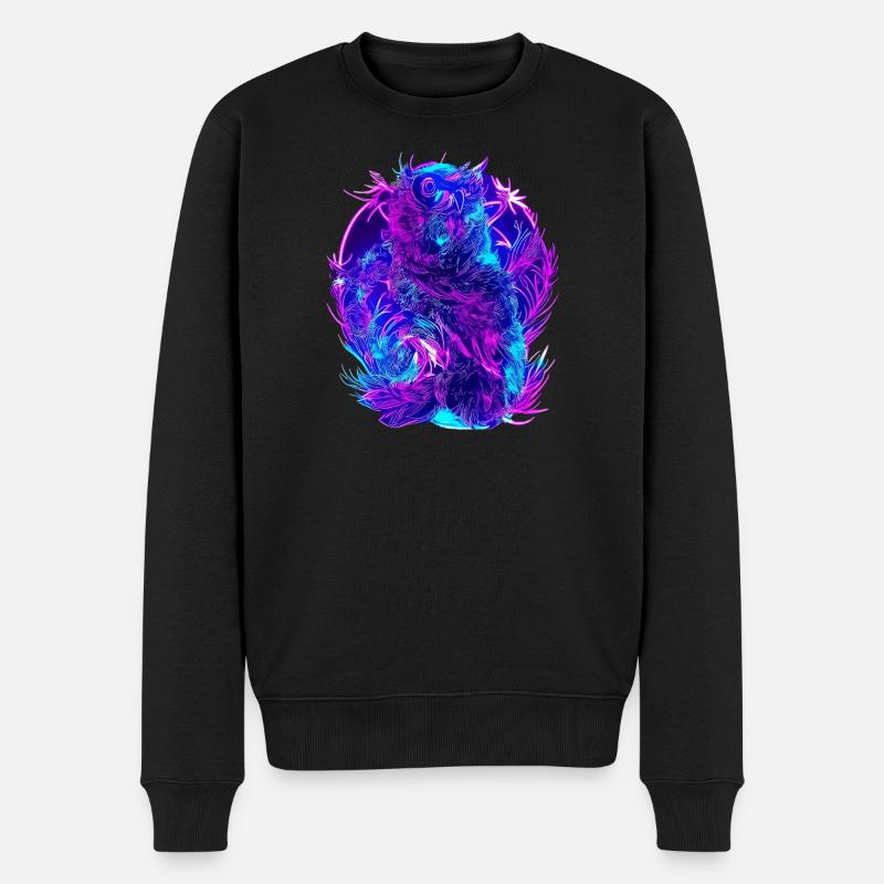 Abstrakte Eulen Neon Synthwave Kunst - Männer Premium Bio Pullover - Schwarz