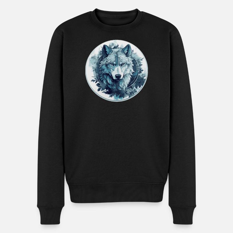 Mystischer Wolf im Mondlicht - Männer Premium Bio Pullover - Schwarz