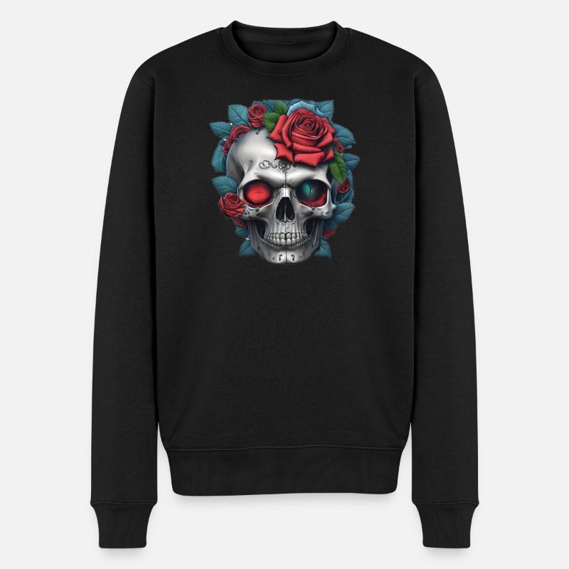 Crâne avec des roses - Pull Premium bio Homme - noir