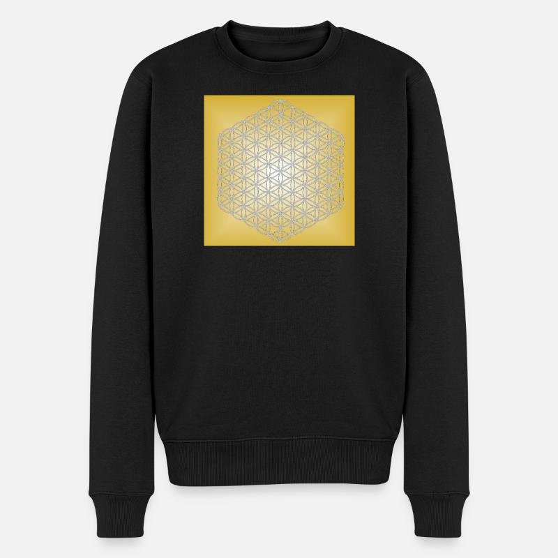 Blume des Lebens silber - 5. Dimension - Männer Premium Bio Pullover - Schwarz