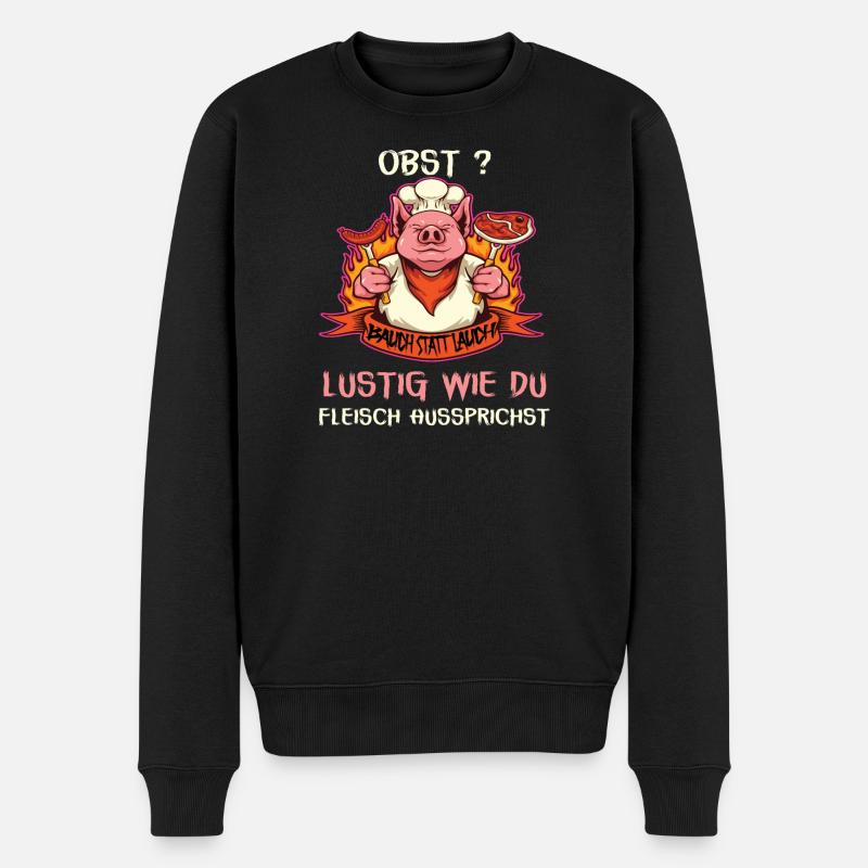 Witziges Schwein mit Fleischspruch - Männer Premium Bio Pullover - Schwarz
