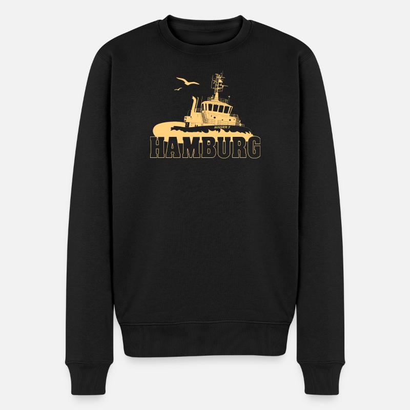 Schlepper im Hamburger Hafen - Männer Premium Bio Pullover - Schwarz