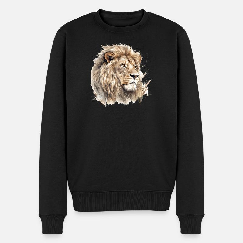Löwe Portrait Aquarell - Männer Premium Bio Pullover - Schwarz
