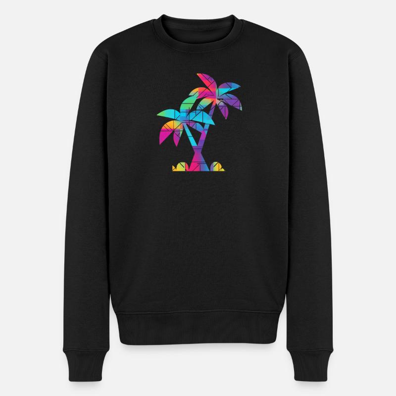 Palme bunt Urlaub Strand - Männer Premium Bio Pullover - Schwarz
