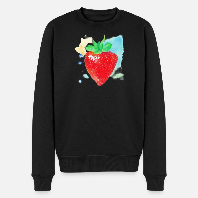 Erdbeere - Männer Premium Bio Pullover - Schwarz