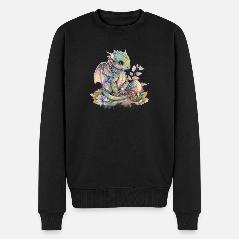 Fabelhafter Baby-Drachen mit Blumen - Männer Premium Bio Pullover - Schwarz