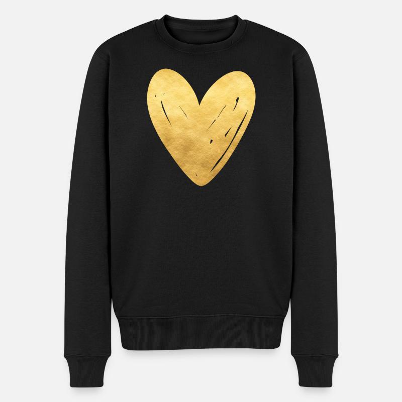 goldenes Herz - Männer Premium Bio Pullover - Schwarz
