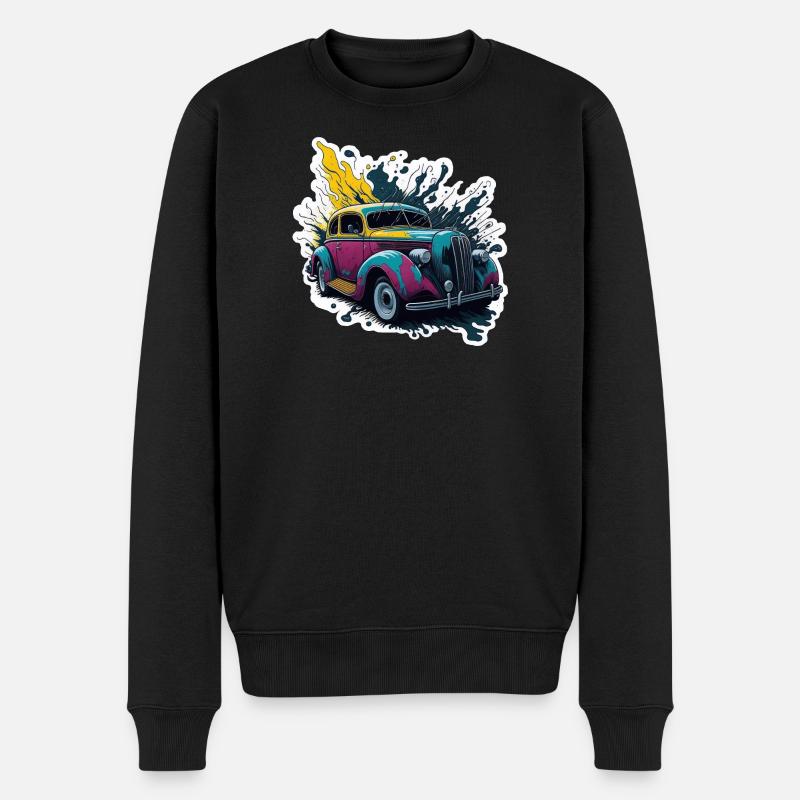 Éclaboussure de voiture vintage colorée - Pull Premium bio Homme - noir