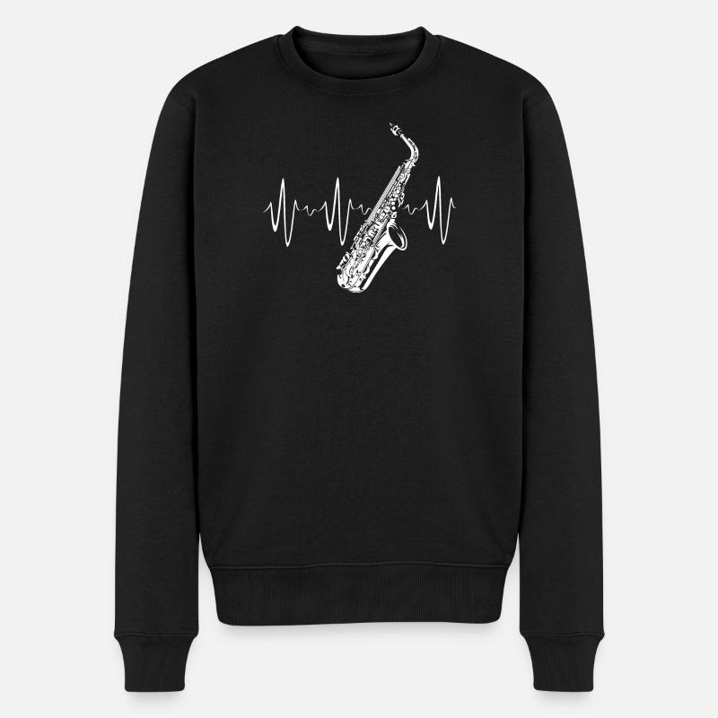 Saxophon Herzschlag Symbol Illustration icon Logo - Männer Premium Bio Pullover - Schwarz