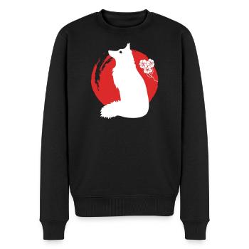 Fuchs Silhouette Japanisch - Männer Premium Bio Pullover - Schwarz - Vorne - Nico (187cm)
