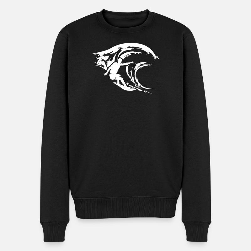 Surf Vagues Eau Mer Symbole Surfeur Icône - Pull Premium bio Homme - noir