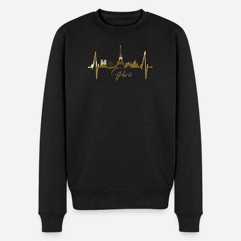 Paris Skyline Herzschlag Eiffelturm Frankreich - Männer Premium Bio Pullover - Schwarz