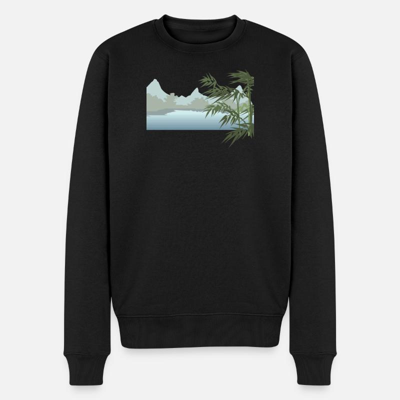 Flusslandschaft mit Palmenblätter - Männer Premium Bio Pullover - Schwarz