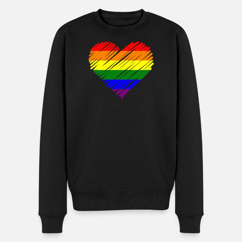Regenbogen Pride Herz - Männer Premium Bio Pullover - Schwarz