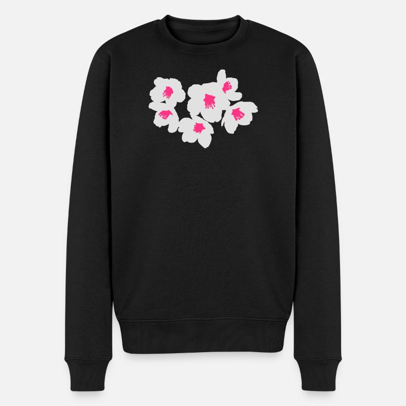 Kunstvolle weiße und rosa Kirschblüten - Männer Premium Bio Pullover - Schwarz