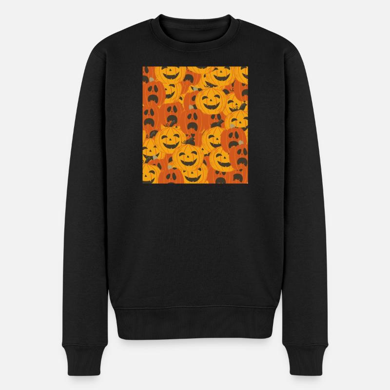 Gruselige Kürbisse Halloween Muster - Männer Premium Bio Pullover - Schwarz